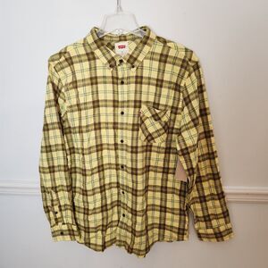 New Levis Flannel Shirt Sz XXL 2XL Mens Plaid Yellow Casual Long Sleeve Buttonup